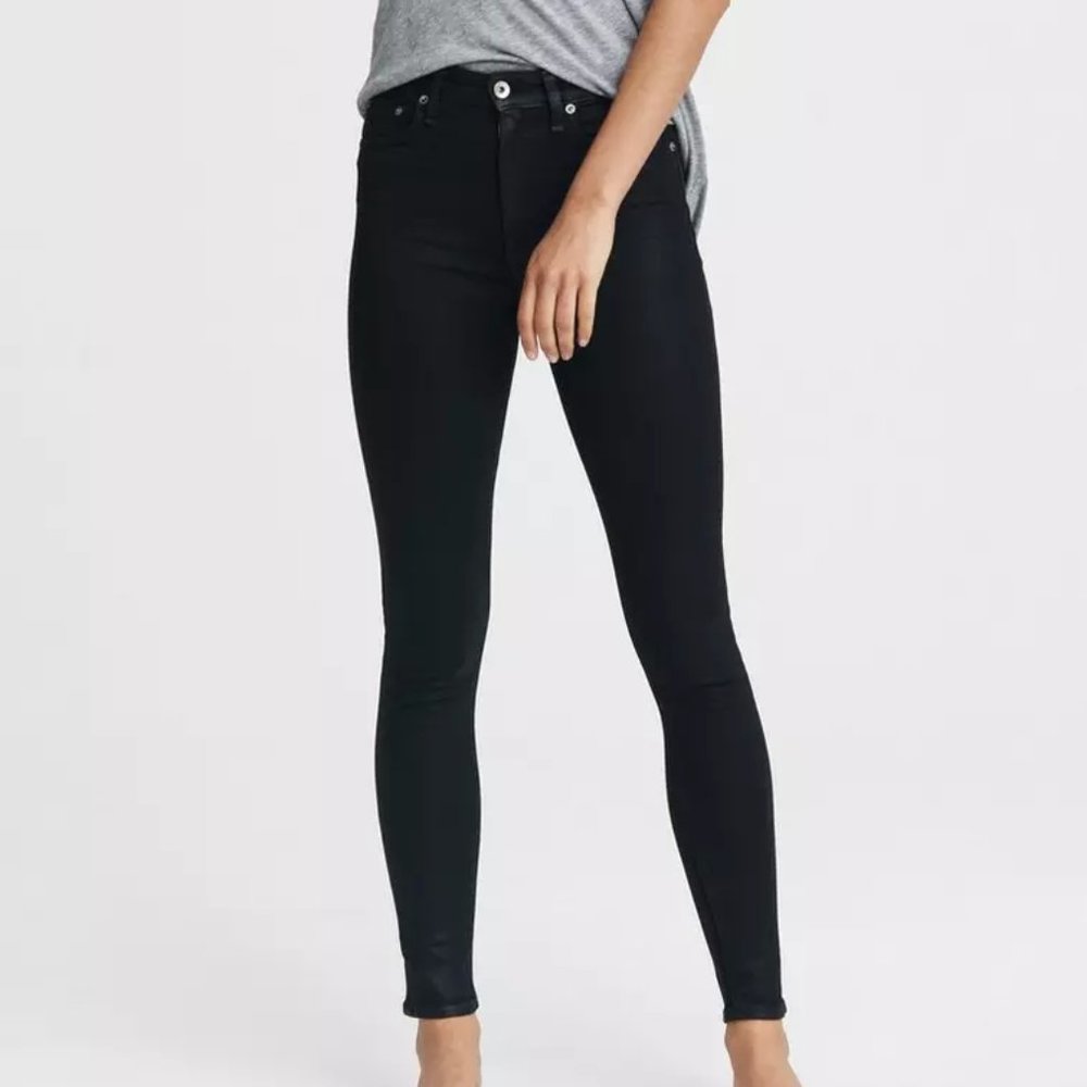 Rag & Bone Nina High Rise Skinny Jeans, Size 24, Coated Black
